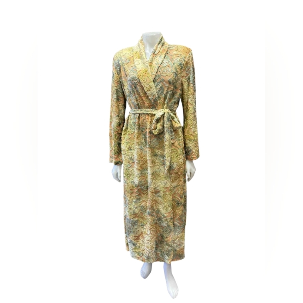 Diamond Tea Vintage Wrap Robe Floral Gold/Yellow/Green Size Large EUC